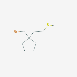 molecular formula C9H17BrS B13182859 1-(Bromomethyl)-1-[2-(methylsulfanyl)ethyl]cyclopentane 