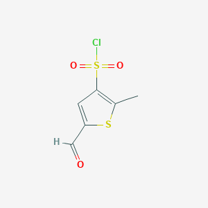 molecular formula C6H5ClO3S2 B13183614 5-Formyl-2-methylthiophene-3-sulfonyl chloride 