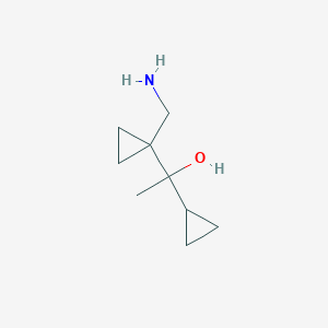 molecular formula C9H17NO B13183615 1-[1-(Aminomethyl)cyclopropyl]-1-cyclopropylethan-1-ol 