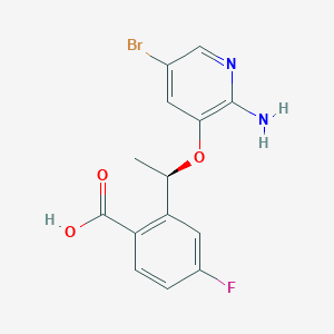 molecular formula C14H12BrFN2O3 B13184075 2-[(1R)-1-(2-amino-5-bromopyridin-3-yl)oxyethyl]-4-fluorobenzoic acid CAS No. 1454849-17-2