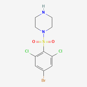 molecular formula C10H11BrCl2N2O2S B13184317 1-(4-Bromo-2,6-dichlorobenzenesulfonyl)piperazine 