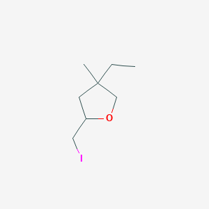 molecular formula C8H15IO B13184399 4-Ethyl-2-(iodomethyl)-4-methyloxolane 