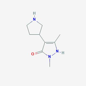 molecular formula C9H15N3O B13184425 1,3-Dimethyl-4-(pyrrolidin-3-yl)-1H-pyrazol-5-ol 