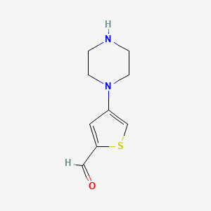 molecular formula C9H12N2OS B13184986 4-(Piperazin-1-yl)thiophene-2-carbaldehyde 