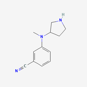 molecular formula C12H15N3 B13185518 3-[Methyl(pyrrolidin-3-yl)amino]benzonitrile 