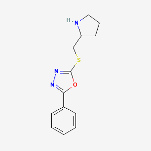 molecular formula C13H15N3OS B13185640 2-Phenyl-5-{[(pyrrolidin-2-yl)methyl]sulfanyl}-1,3,4-oxadiazole 