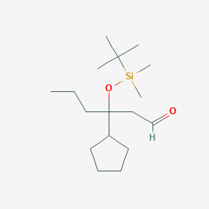 molecular formula C17H34O2Si B13185650 3-[(tert-Butyldimethylsilyl)oxy]-3-cyclopentylhexanal 