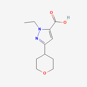 molecular formula C11H16N2O3 B13185748 1-Ethyl-3-(oxan-4-yl)-1H-pyrazole-5-carboxylic acid 