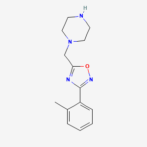 molecular formula C14H18N4O B13185815 1-{[3-(2-Methylphenyl)-1,2,4-oxadiazol-5-yl]methyl}piperazine 