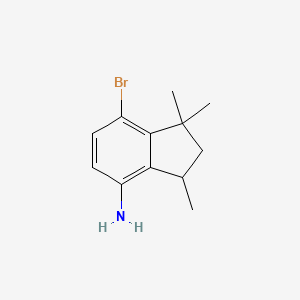 molecular formula C12H16BrN B13186942 7-Bromo-1,1,3-trimethyl-2,3-dihydro-1H-inden-4-amine 