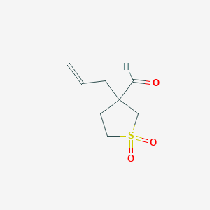 molecular formula C8H12O3S B13186995 1,1-Dioxo-3-(prop-2-en-1-yl)-1lambda6-thiolane-3-carbaldehyde 