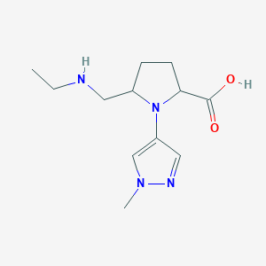 molecular formula C12H20N4O2 B13187296 5-[(Ethylamino)methyl]-1-(1-methyl-1H-pyrazol-4-yl)pyrrolidine-2-carboxylic acid 