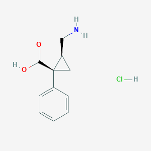 molecular formula C₁₁H₁₄ClNO₂ B131876 cis-2-(Aminomethyl)-1-phenylcyclopropanecarboxylic acid hydrochloride CAS No. 105310-28-9
