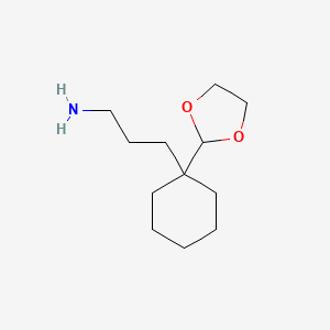 molecular formula C12H23NO2 B13187643 3-[1-(1,3-Dioxolan-2-yl)cyclohexyl]propan-1-amine 