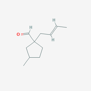 molecular formula C11H18O B13187812 1-(But-2-en-1-yl)-3-methylcyclopentane-1-carbaldehyde 