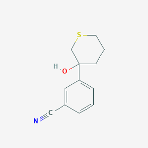 molecular formula C12H13NOS B13187989 3-(3-Hydroxythian-3-yl)benzonitrile 