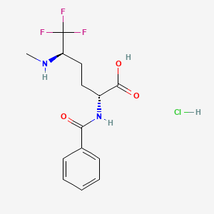 molecular formula C14H18ClF3N2O3 B13188072 (2R,5R)-2-(benzoylamino)-6,6,6-trifluoro-5-(methylamino)hexanoic acid hydrochloride 