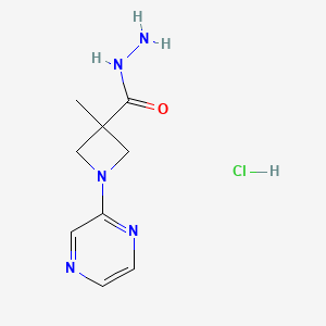 molecular formula C9H14ClN5O B13188426 3-Methyl-1-(pyrazin-2-yl)azetidine-3-carbohydrazide hydrochloride 