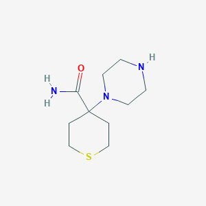 molecular formula C10H19N3OS B13189339 4-(Piperazin-1-yl)thiane-4-carboxamide 