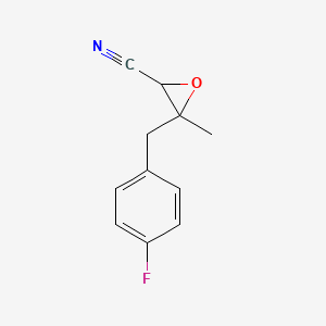 molecular formula C11H10FNO B13189380 3-[(4-Fluorophenyl)methyl]-3-methyloxirane-2-carbonitrile 