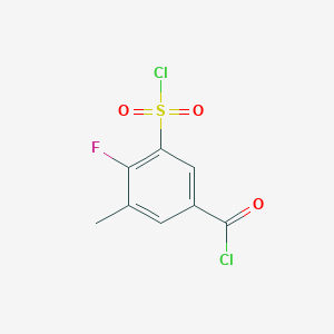 molecular formula C8H5Cl2FO3S B13189414 3-(Chlorosulfonyl)-4-fluoro-5-methylbenzoyl chloride 