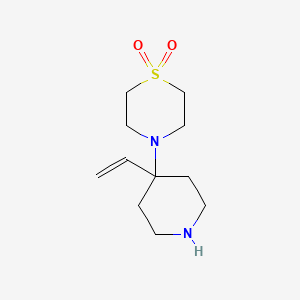 molecular formula C11H20N2O2S B13189576 4-(4-Ethenylpiperidin-4-yl)-1lambda6-thiomorpholine-1,1-dione 