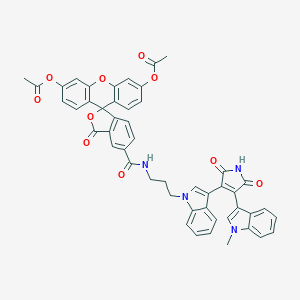 molecular formula C49H36N4O10 B131896 [6'-Acetyloxy-5-[3-[3-[4-(1-methylindol-3-yl)-2,5-dioxopyrrol-3-yl]indol-1-yl]propylcarbamoyl]-3-oxospiro[2-benzofuran-1,9'-xanthene]-3'-yl] acetate CAS No. 150206-03-4