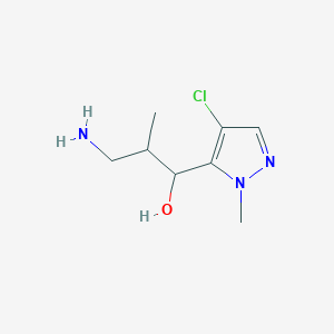 molecular formula C8H14ClN3O B13189612 3-Amino-1-(4-chloro-1-methyl-1H-pyrazol-5-yl)-2-methylpropan-1-ol 