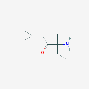 molecular formula C9H17NO B13189772 3-Amino-1-cyclopropyl-3-methylpentan-2-one 