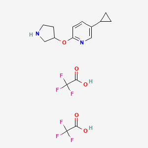 molecular formula C16H18F6N2O5 B13189957 5-Cyclopropyl-2-(pyrrolidin-3-yloxy)pyridine,bis(trifluoroaceticacid) 