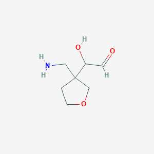 molecular formula C7H13NO3 B13189978 2-[3-(Aminomethyl)oxolan-3-yl]-2-hydroxyacetaldehyde 