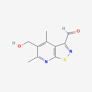 molecular formula C10H10N2O2S B13190123 5-(Hydroxymethyl)-4,6-dimethyl-[1,2]thiazolo[5,4-b]pyridine-3-carbaldehyde 