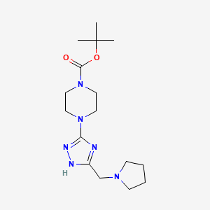 molecular formula C16H28N6O2 B13190309 tert-Butyl 4-{5-[(pyrrolidin-1-yl)methyl]-1H-1,2,4-triazol-3-yl}piperazine-1-carboxylate 