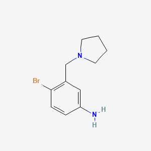 molecular formula C11H15BrN2 B13190616 4-Bromo-3-(pyrrolidin-1-ylmethyl)aniline 