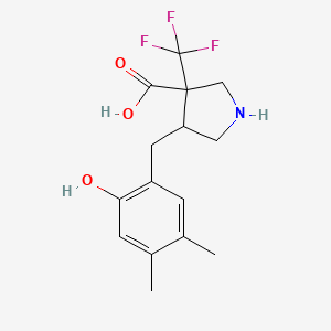 molecular formula C15H18F3NO3 B13190896 4-[(2-Hydroxy-4,5-dimethylphenyl)methyl]-3-(trifluoromethyl)pyrrolidine-3-carboxylic acid 