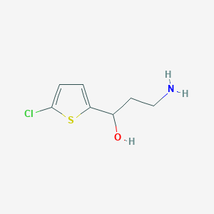 molecular formula C7H10ClNOS B13191264 3-Amino-1-(5-chlorothiophen-2-yl)propan-1-ol 