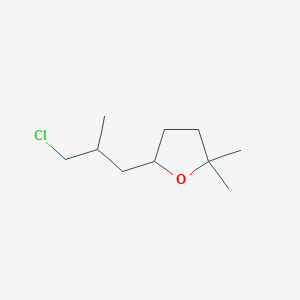 molecular formula C10H19ClO B13191469 5-(3-Chloro-2-methylpropyl)-2,2-dimethyloxolane 