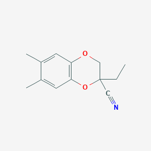 molecular formula C13H15NO2 B13191531 2-Ethyl-6,7-dimethyl-2,3-dihydro-1,4-benzodioxine-2-carbonitrile 