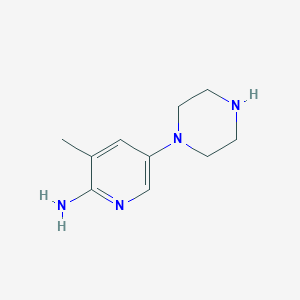 molecular formula C10H16N4 B13191777 3-Methyl-5-(piperazin-1-YL)pyridin-2-amine 