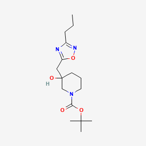 molecular formula C16H27N3O4 B13191946 tert-Butyl 3-hydroxy-3-[(3-propyl-1,2,4-oxadiazol-5-yl)methyl]piperidine-1-carboxylate 