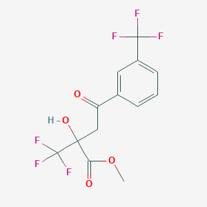 molecular formula C13H10F6O4 B13192490 Methyl 2-hydroxy-4-oxo-2-(trifluoromethyl)-4-[3-(trifluoromethyl)phenyl]butanoate 