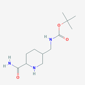 molecular formula C12H23N3O3 B13192620 tert-butyl N-[(6-carbamoylpiperidin-3-yl)methyl]carbamate 