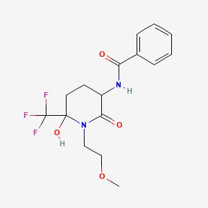 molecular formula C16H19F3N2O4 B13194093 N-[6-hydroxy-1-(2-methoxyethyl)-2-oxo-6-(trifluoromethyl)piperidin-3-yl]benzamide 