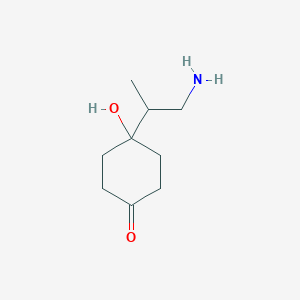 molecular formula C9H17NO2 B13194330 4-(1-Aminopropan-2-YL)-4-hydroxycyclohexan-1-one 