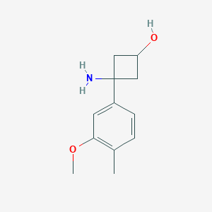 molecular formula C12H17NO2 B13194612 3-Amino-3-(3-methoxy-4-methylphenyl)cyclobutan-1-ol 