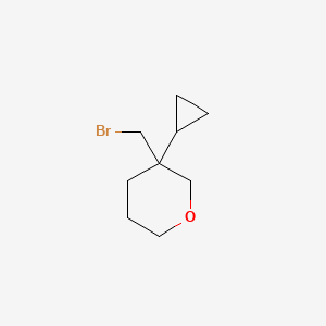 molecular formula C9H15BrO B13194686 3-(Bromomethyl)-3-cyclopropyloxane 