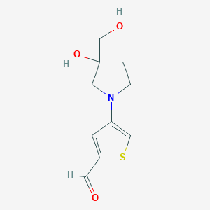 molecular formula C10H13NO3S B13195380 4-[3-Hydroxy-3-(hydroxymethyl)pyrrolidin-1-yl]thiophene-2-carbaldehyde 