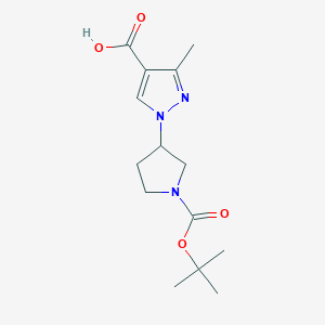 molecular formula C14H21N3O4 B13195460 1-{1-[(tert-butoxy)carbonyl]pyrrolidin-3-yl}-3-methyl-1H-pyrazole-4-carboxylic acid 