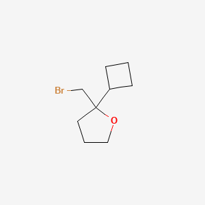 molecular formula C9H15BrO B13195629 2-(Bromomethyl)-2-cyclobutyloxolane 