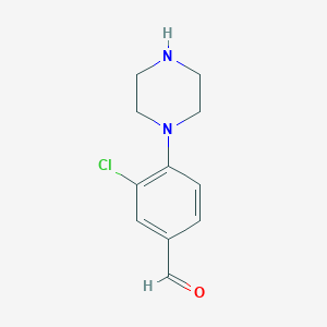 molecular formula C11H13ClN2O B13197506 3-Chloro-4-(1-piperazinyl)benzaldehyde 